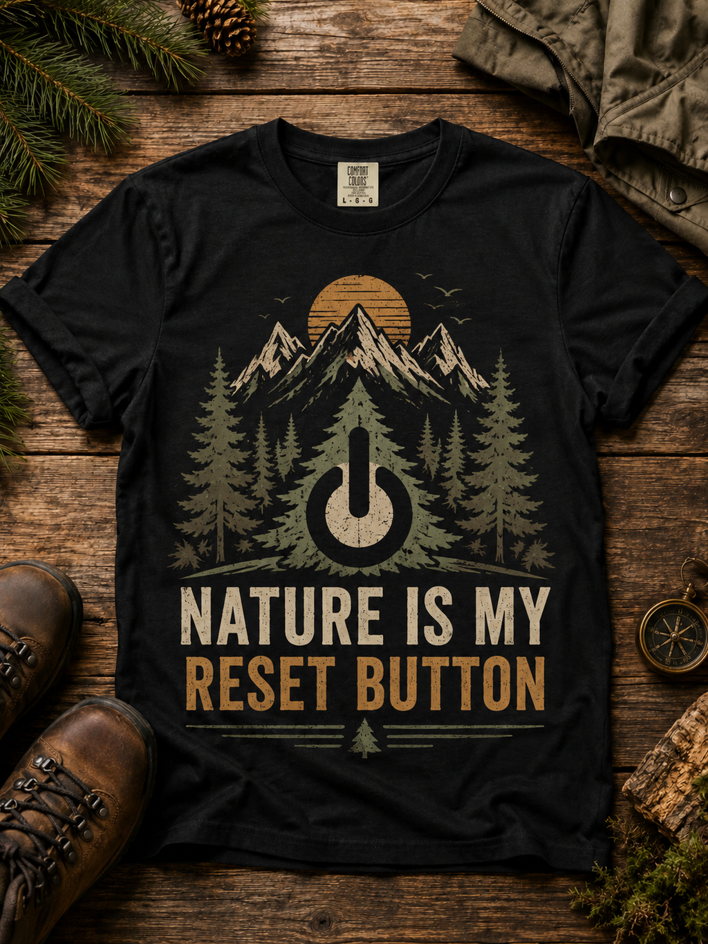 Nature Is My Reset Button T-Shirt — Retro Mountain Outdoor Tee