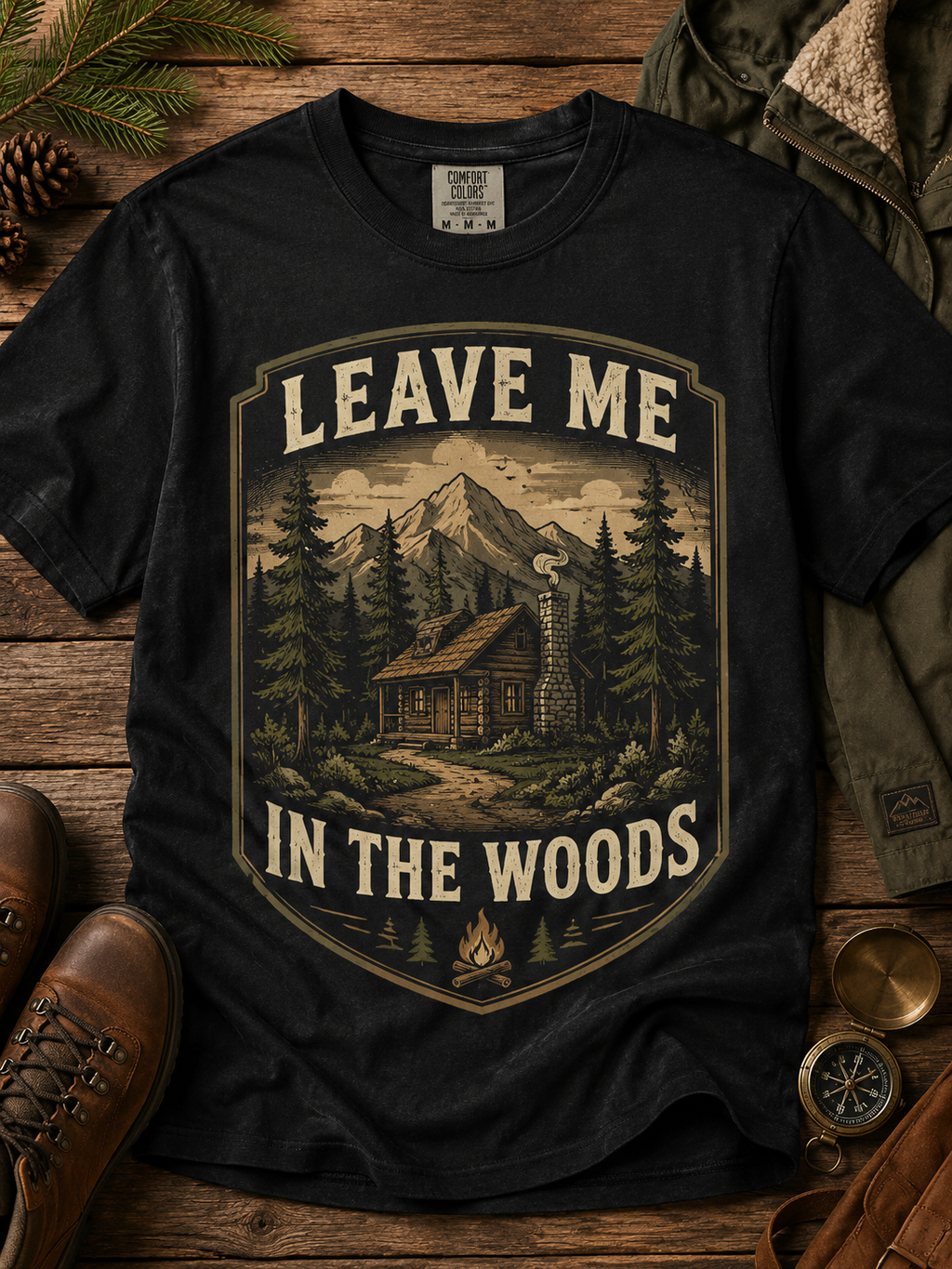 T-Shirt — 'Leave Me in the Woods' Cabin Adventure Graphic Tee