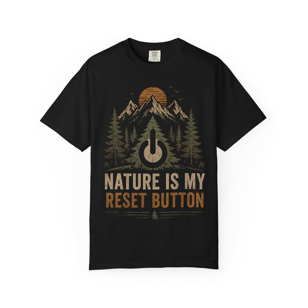 Nature Is My Reset Button T-Shirt — Retro Mountain Outdoor Tee