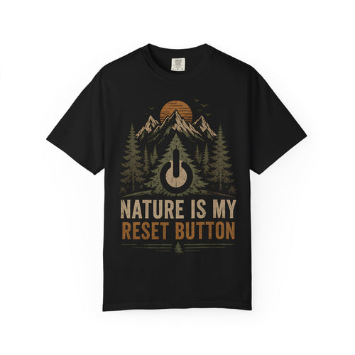 Nature Is My Reset Button T-Shirt — Retro Mountain Outdoor Tee