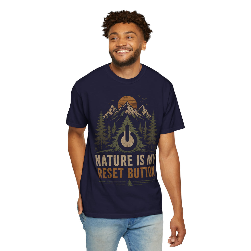 Nature Is My Reset Button T-Shirt — Retro Mountain Outdoor Tee