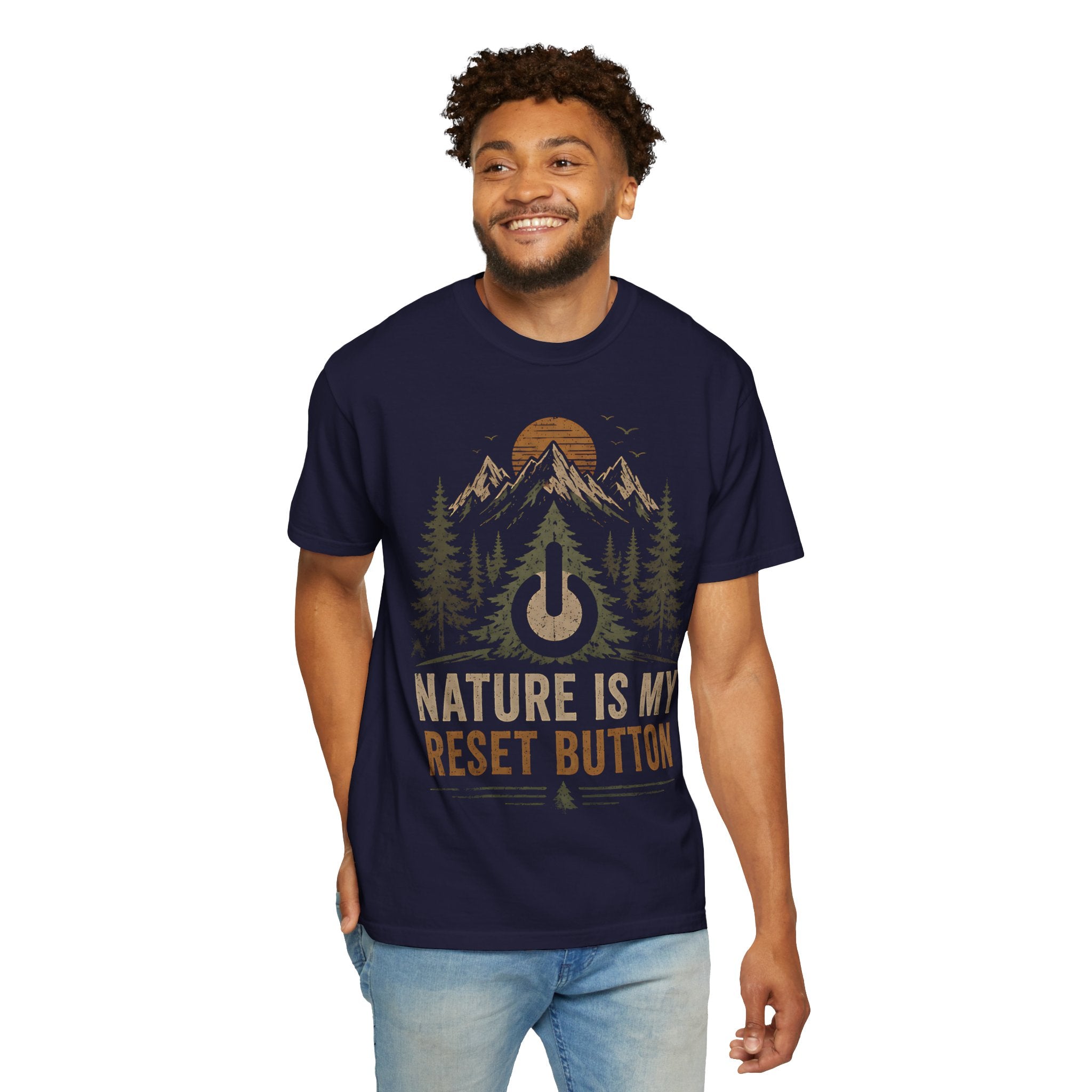Nature Is My Reset Button T-Shirt — Retro Mountain Outdoor Tee